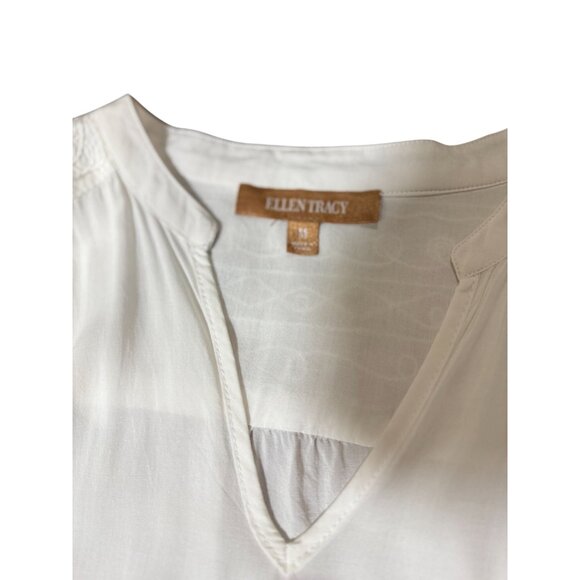 Ellen Tracy Womens Top White Boho Blouse With Embroidered Detail Size M - Picture 8 of 11